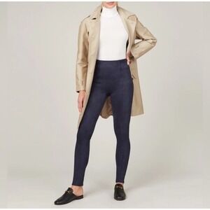 Spanx Faux Suede Leggings Classic Navy Stretch Seamed Pull On Women's Size Small